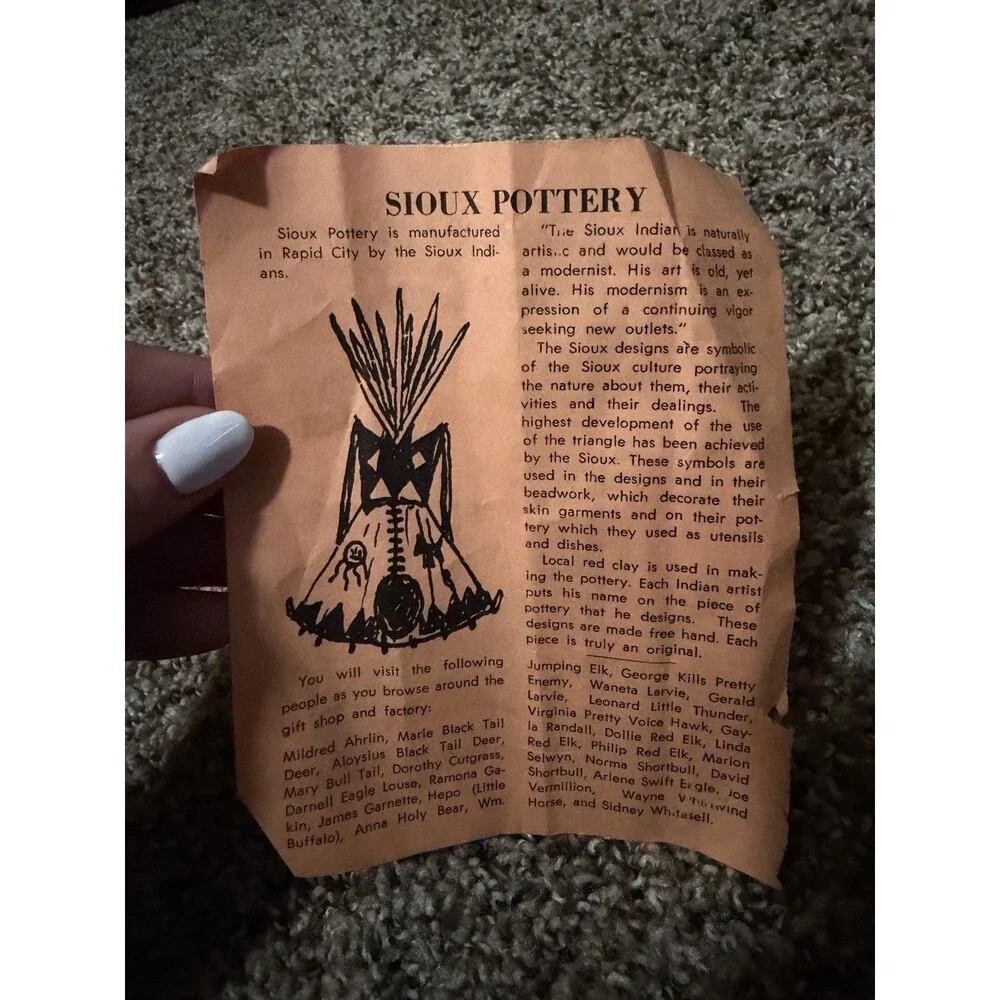 Vintage Sioux Pottery Janis Hand Painted Native American Vase w/ Brochure